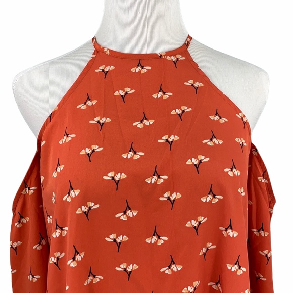 Abercrombie Orange Floral Print Cold Shoulder Blouse - Picture 3 of 16